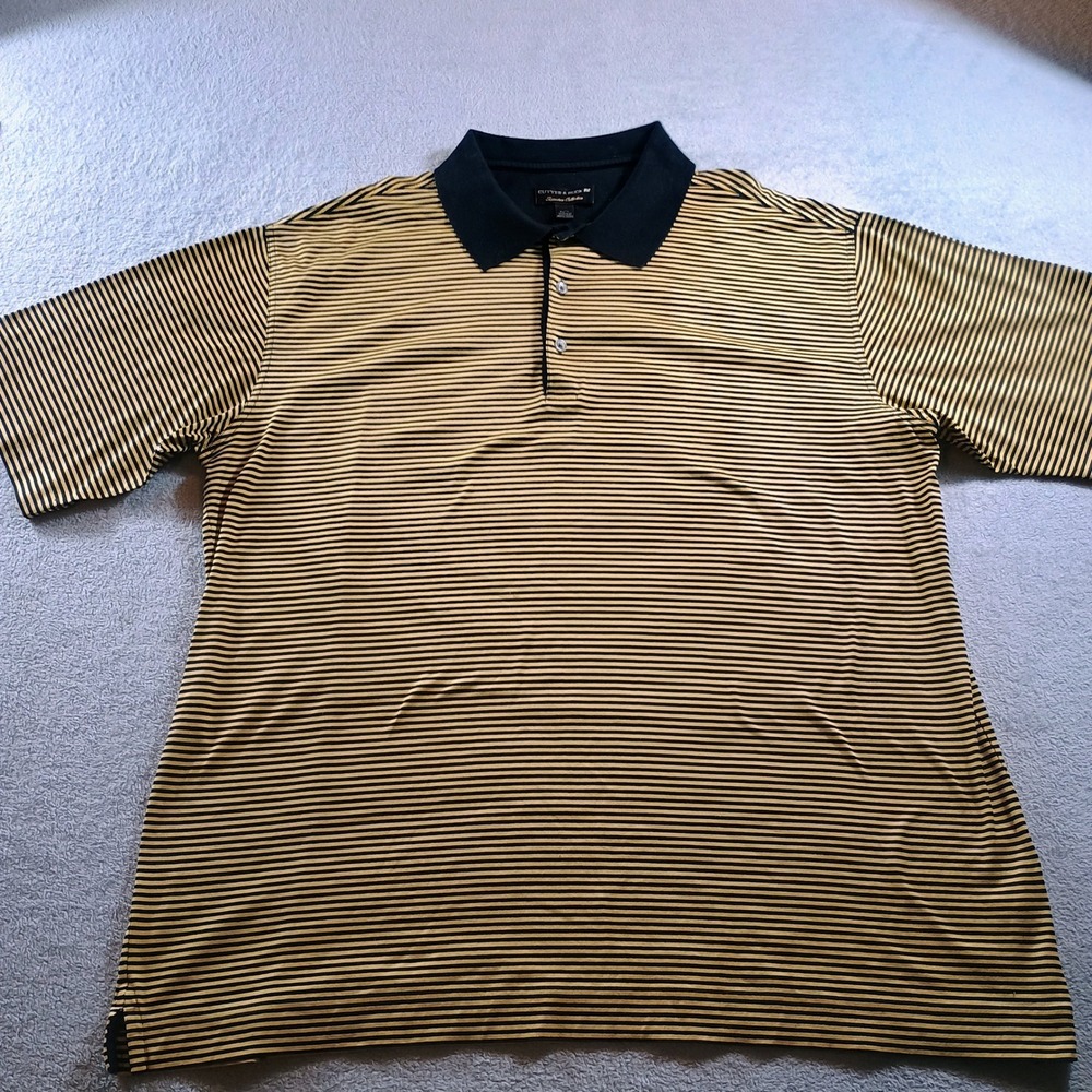 Cutter & Buck Mens‎ Signature Collection Polo Gold XL Striped Cotton Shirt Golf